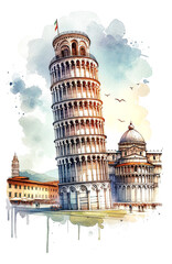 Watercolor Pisa Tower Isolated