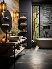 Bright elegant bathroom interior in a luxury house - obrazy, fototapety, plakaty