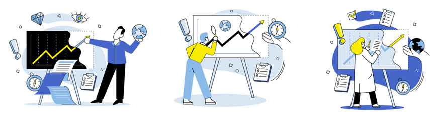 Data visualization vector illustration. Infographics present complex information in visually appealing and easy to understand format Data visualization techniques help in uncovering patterns