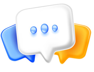 Vector social illustration of different color speech bubble on white background. 3d style design of speech bubble