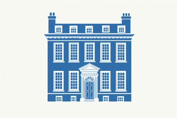 Minimalist blue illustration of a Georgian house facade