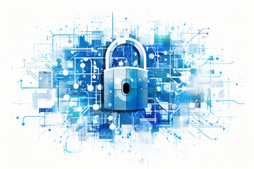 Futuristic digital lock on a cyber technology background - obrazy, fototapety, plakaty