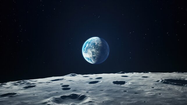 3D Illustration of Apollo 8 Moon Footage Featuring Earth and Moon, with Stunning Earth Rise Views from the Lunar Surface - Powered by Adobe