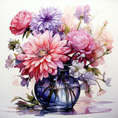 watercolor Vase of Flowers clipart, Generative Ai