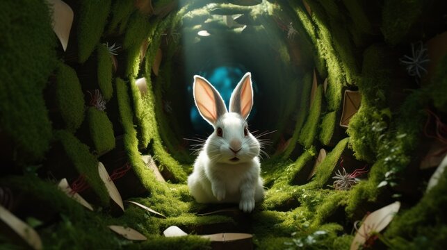 A Dreamy Image of Alice's Wonderland Rabbit Hole, Leading You on a Magical Journey Through Wonderland.