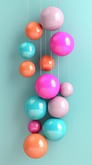 A bunch of colorful balloons hanging from strings