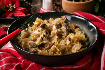 Traditional polish sauerkraut with mushrooms.