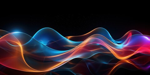 Naklejka premium Colorful Wave Pattern Illuminated with Lights on a Black Canvas