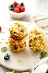 Breakfast egg muffin bites |   healthy baking, selective focus