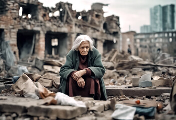 Vita Distrutta- Il Ritratto di una Donna Anziana nell'Abbandono - obrazy, fototapety, plakaty