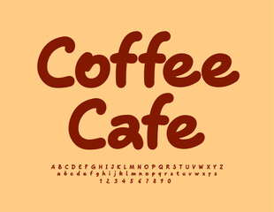 Vector bright concept Coffee Place. Creative Brown Font. Modern  Alphabet Letters and Numbers set