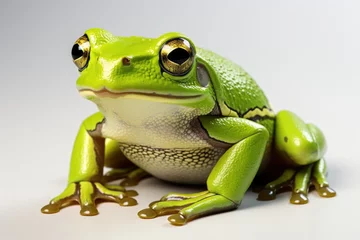 Wandaufkleber A close up of a frog on a white surface © Friedbert