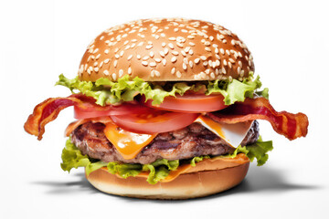 spicy burger for lunch isolated on transparent background, png file