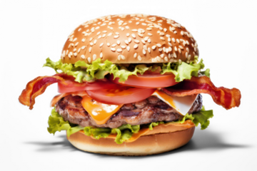 spicy burger for lunch isolated on transparent background, png file