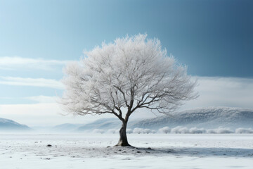 slowing down, good moments,  slow life, real moments, relax concept. beautiful tree on nature among the snow.