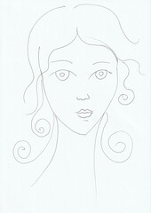 hand drawing woman face, linear face