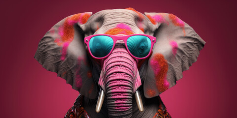 Elefant Rosa mit Brille - obrazy, fototapety, plakaty