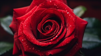 Velvet Romance: Close-Up of Dew-Kissed Red Rose