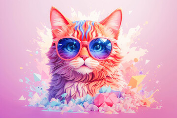 Fototapeta premium cool animal wearing sunglasses with a abstract colorful. white background