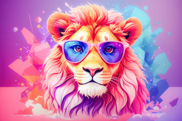 Fototapeta premium cool animal wearing sunglasses with a abstract colorful. white background