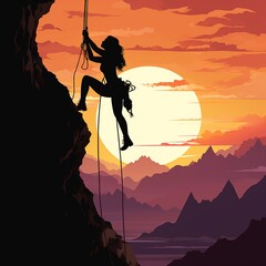 Female overhang rock climber silhouette make sense Ai generated Attractive Photo
