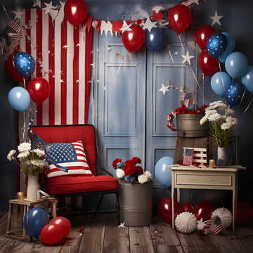 4th of July Theme Photograph Backdrop Background 
