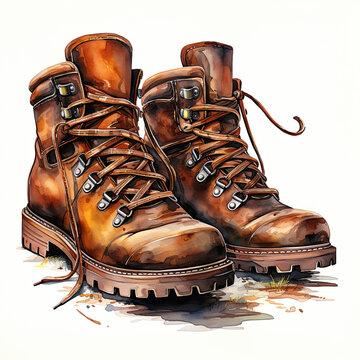 brown leather hiking boots watercolor clip art preview