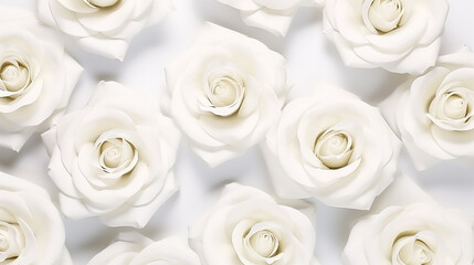 Obraz na płótnie Canvas White roses pattern on White background. Generative AI