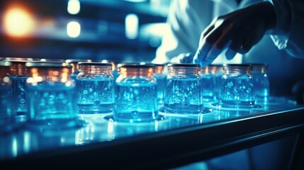 Laboratory glassware in the hands of a scientist in a laboratory