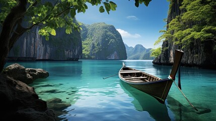 Longtail boat in the sea of Halong bay