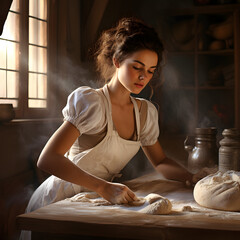 Baker or Pastry Chef Working on Bread Dough in Kitchen Workspace