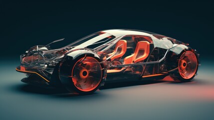 3D rendering of a brand-less generic concept car on dark background