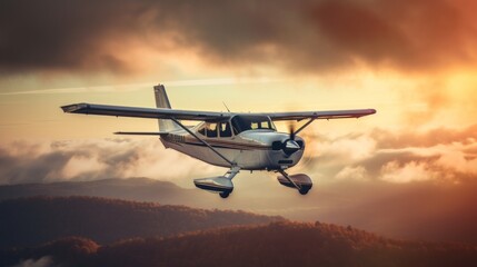Skyward Bound - Cessna Aircraft at Sunset - obrazy, fototapety, plakaty