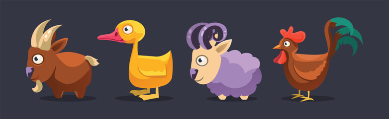 Funny Farm and Domestic Animal as Livestock Vector Set