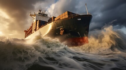 Navigating the Storm - Cargo Ship in Rough Seas