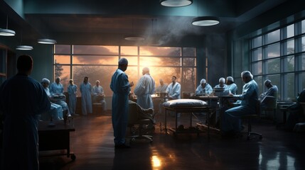 Surgeons in the operating room at night as a concept of medicine