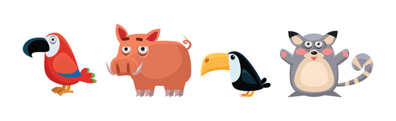 Funny African Animals and Zoo Fauna Vector Set