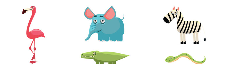 Funny African Animals and Zoo Fauna Vector Set