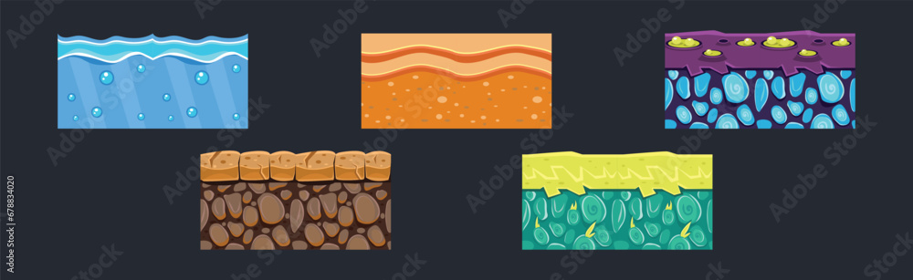 Poster ground textures for game platform colorful vector set