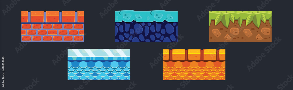 Poster ground textures for game platform colorful vector set