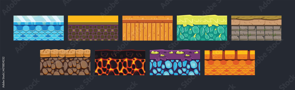 Poster ground textures for game platform colorful vector set