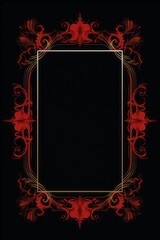 graphic vertical frame, red, flowers, black background, Cornice floreale rossa decorata verticale rettangolare dorso carta cartolina copertina libro