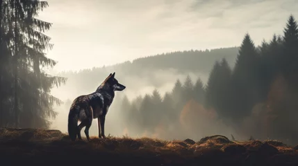 Foto op Canvas Wolf in a foggy forest © Ashfaq