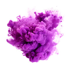 Transparent background hosts a burst of purple smoke explosion.