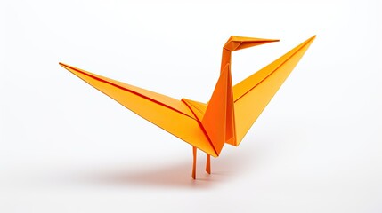 Orange origami crane on a white background.

 - obrazy, fototapety, plakaty
