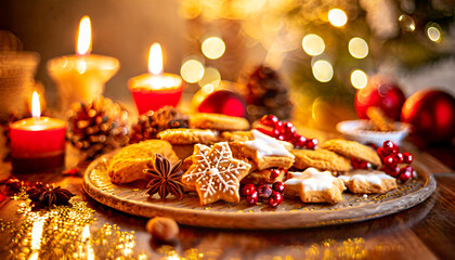 Obraz na płótnie Canvas decorated Christmas cookies , close up