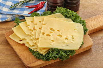 Sliced maasdam cheese for breakfast