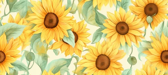 Foto op Canvas Watercolor retro sunflowers background, seamless pattern © Lubos Chlubny