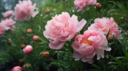 Beautiful pink peony flowers in the garden. Nature background. Springtime Concept. Mothers Day Concept with a Copy Space. Valentine's Day.