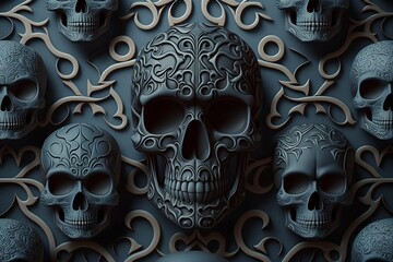 Abstract pattern with different skulls background